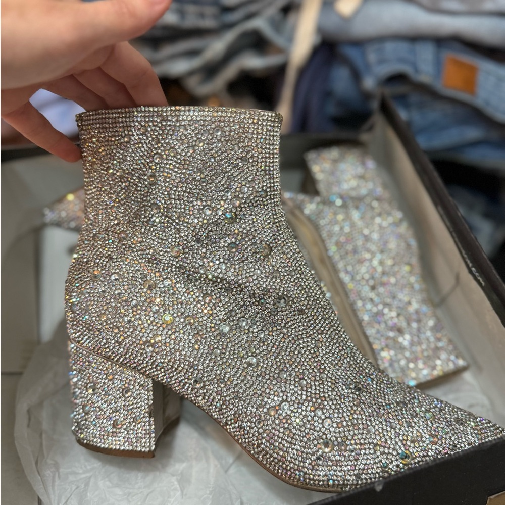 Betsey Johnson Glittering Silver Ankle Boots
